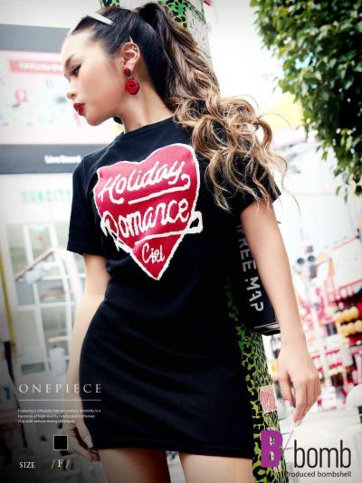 ロゴ刺繍サマーニットミニワンピース【ダンス衣装通販bombshell/ボムシェル】(フリーサイズ)(ブラック)