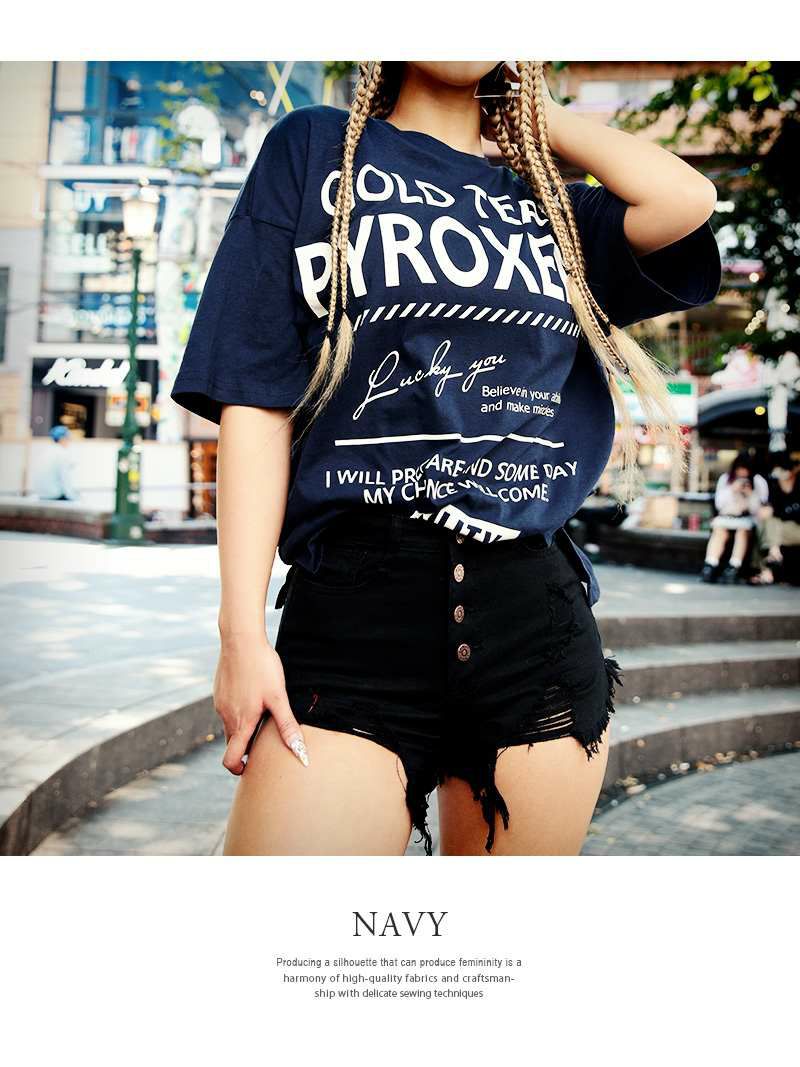 英字ロゴ半袖ロング丈ビッグTシャツ