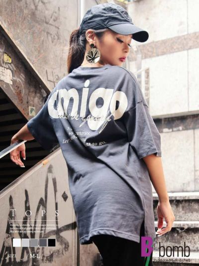 【メール便対応】バックロゴオーバーサイズＴシャツ【ダンス衣装通販bombshell/ボムシェル】(M-L)(オフホワイト/ブラック/杢グレー/チャコールグレー/グレー)