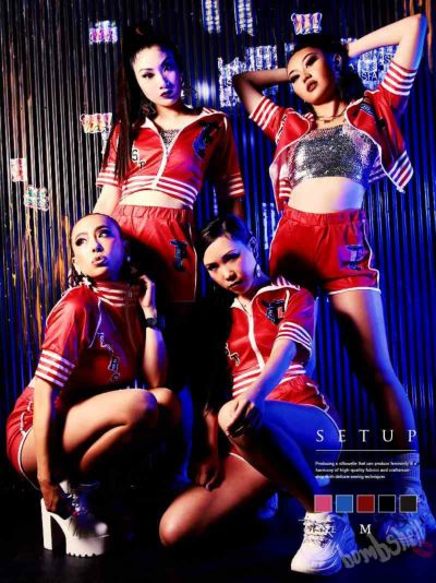 海外風スカジャンセットアップ【ダンス衣装通販bombshell/ボムシェル】(M)(ピンク/レッド/ブラウン/ブルー/ブラック)