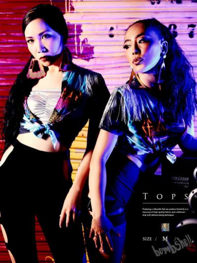 前結びフリンジプリントTシャツ ダンス衣装【bombshell】(M)(マルチ)
