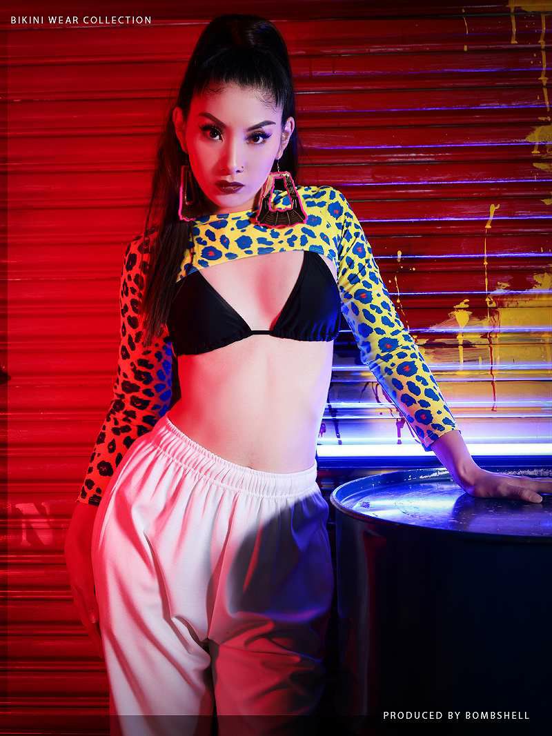 レオパードバイカラーフロントオープントップス付きSEXYビキニ衣装