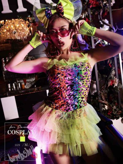 ド派手レインボーカラフルモンスターコスプレ ダンス衣装【bombshell】(M)(イエロー)