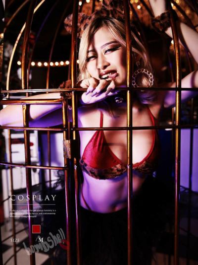 レオパード柄くまアニマルコスプレセット衣装 ダンス衣装【bombshell】(M)(レッド)