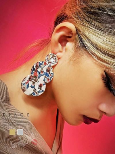 SALE￥1188→￥594！ ゴールド＆シルバーメタルプレートピアス ダンス衣装【bombshell】(フリーサイズ)(シルバー/ゴールド)