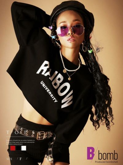 SALE￥1738→￥869！ ボリューム袖ショート丈長袖トレーナー ストリート系【B/bomb】(フリーサイズ)(ブラック/ホワイト/レッド)