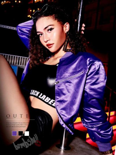 【SALE!￥4378→￥2626】ジッパーデザインショート丈ブルゾンアウター ダンス衣装【bombshell】(M)(ブラック/ホワイト/パープル)