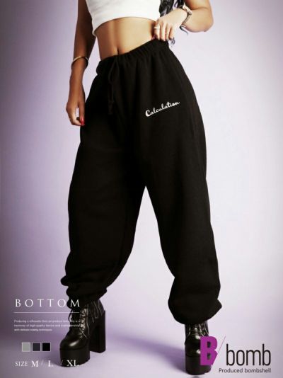 オーバーサイズ裏起毛スウェットロングパンツ ストリート系【B/bomb】(M/L/XL)(ブラック/グレー/チャコールグレー)