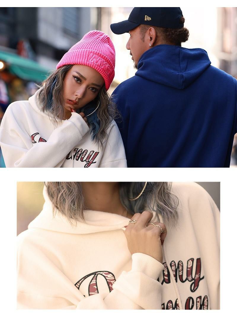 ユニセックスメンズサイズプリント裏起毛パーカー