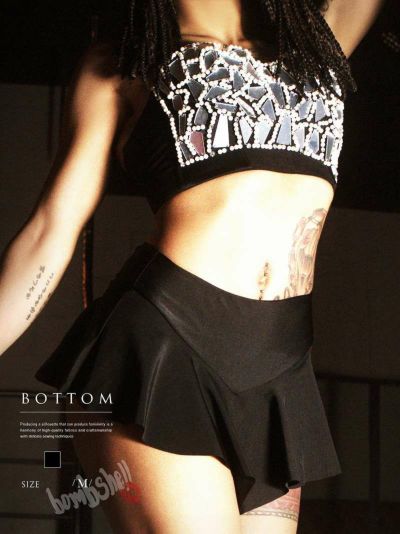 【メール便対応】プリーツデザインインナーパンツ付きブラックミニスカート【ダンス衣装通販bombshell/ボムシェル】(M)(ブラック)
