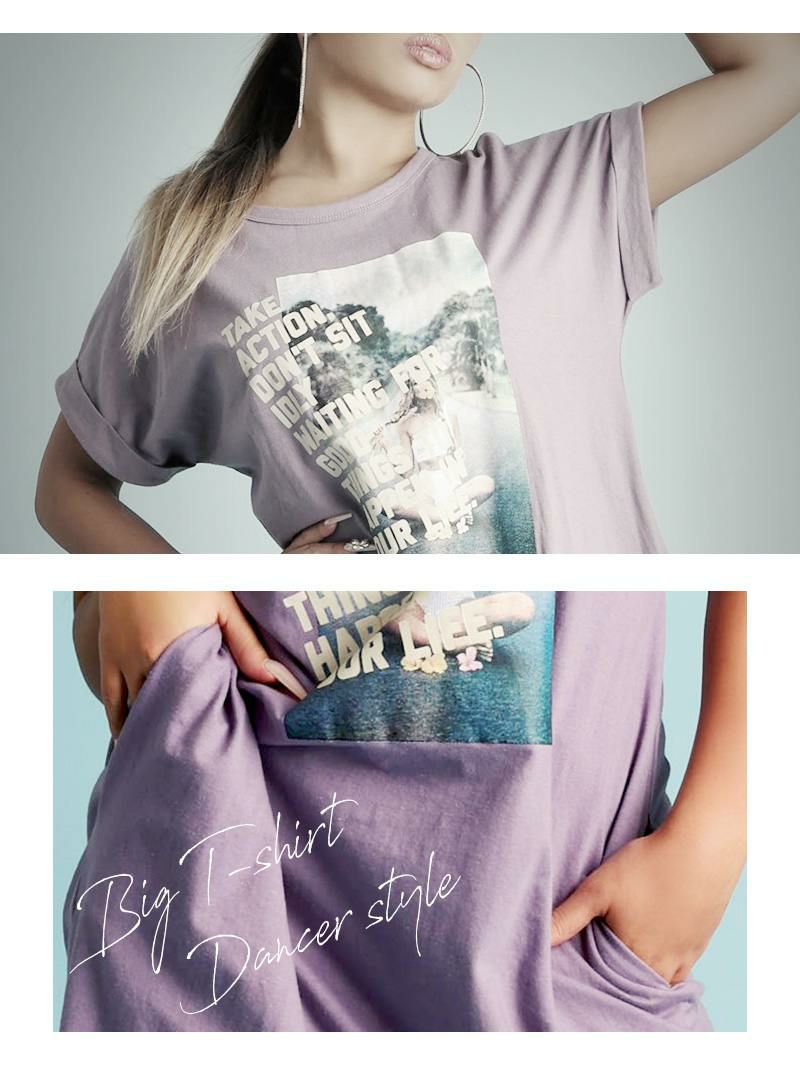 オーバーサイズワンピ丈海外フォトプリントTシャツ 