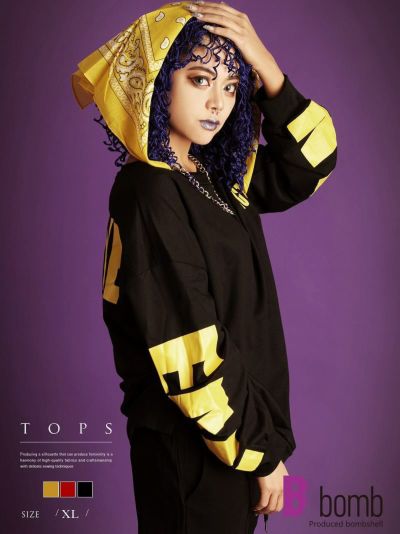ロゴデザインBIGシルエット長袖トレーナー【ダンス衣装通販bombshell/ボムシェル】(XXL)(ブラック/レッド/マスタード)