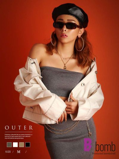 【SALE!￥2728→￥1364】ポケット付きステッチカラージャケット【ダンス衣装通販bombshell/ボムシェル】(M)(アイボリー/ベージュ/ライトカーキ/ブラック)