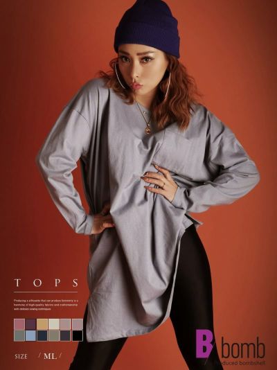 【メール便対応】胸ポケットデザイン無地ロングスリーブTシャツ【ダンス衣装通販bombshell/ボムシェル】(M-L)(ブラック/杢グレー/アイボリー/ベージュ/マスタード/グリーン/パープル/モカ/ブルー/アズキ/チャコール