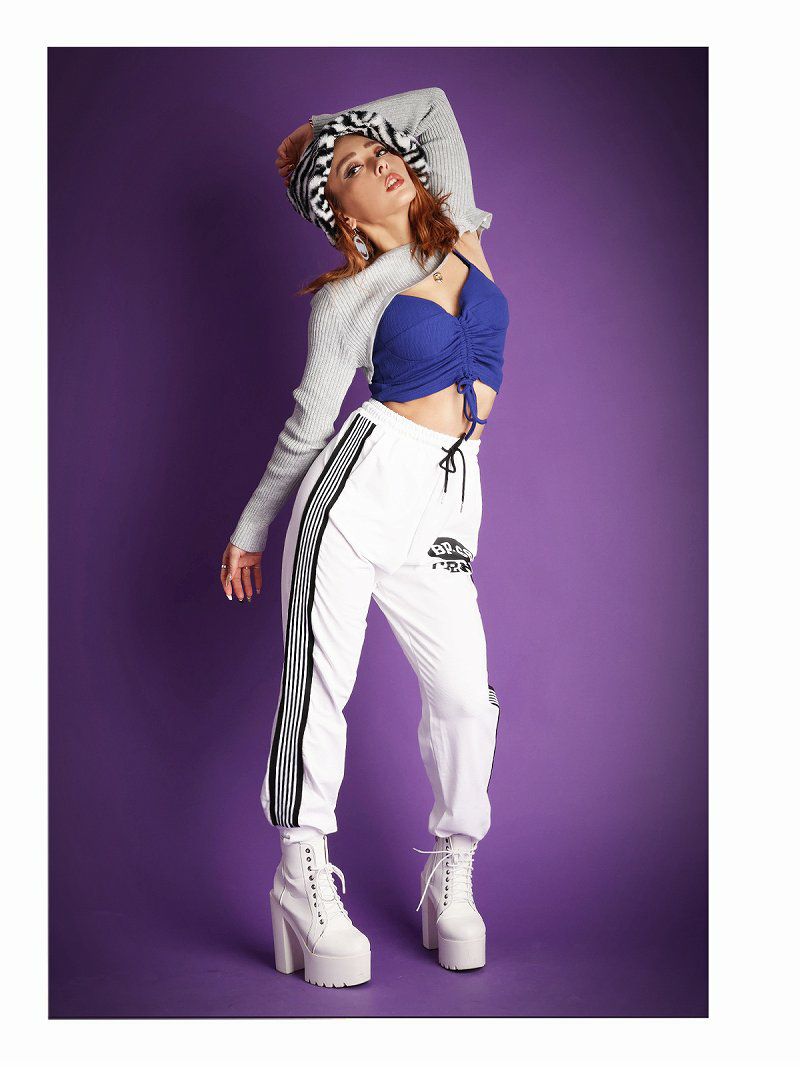 Bombshell Sportswear ボムシェル　新作　トップス 半袖ショート丈トップスとワイドパンツセットアップ【ダンス衣装