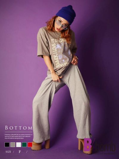 ワンカラードロストワイドスウェットパンツ【ダンス衣装通販bombshell/ボムシェル】(フリーサイズ)(レッド/グリーン/ブラック/グレー/ホワイト)