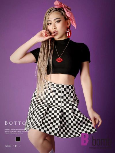 【メール便対応】ブロックチェックプリーツスカートペチコート＆チェーンベルト付き【ダンス衣装通販bombshell/ボムシェル】(フリーサイズ)(チェック柄)
