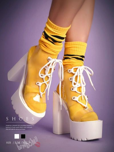 クリアレースアップ厚底サンダル ダンス衣装【bombshell】(S-M/M-L)(ブラック/ホワイト)