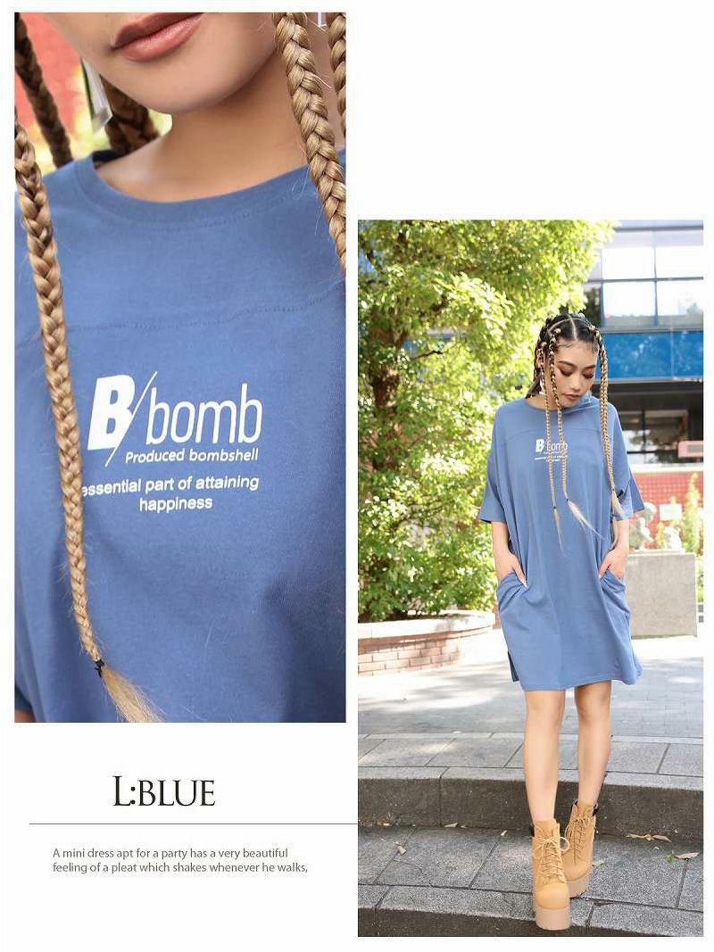 ロゴプリントB/bombオリジナルビッグサイズTシャツワンピ