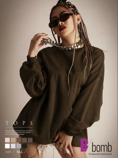 ワンカラー無地オーバーサイズスウェット【ダンス衣装通販bombshell/ボムシェル】(M-L)(キャメル/ブラック/カーキ/グレーカーキ/ピンクベージュ/グレー/ウォームトープ/アイボリー/オートミール)