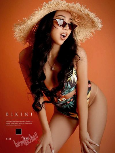 ボタニカル柄カットアウトモノキニ水着【ダンス衣装通販bombshell/ボムシェル】(S-M)(ブラック花柄)