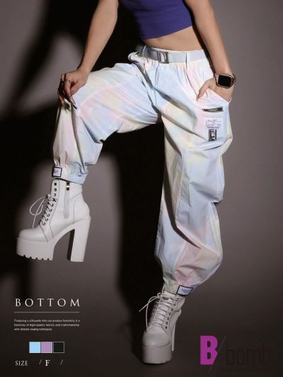 【SALE!￥2728→￥2455】マーブル柄ジョガーロングパンツベルト付き【ダンス衣装通販bombshell/ボムシェル】(フリーサイズ)(ブラック/ブルー/パープル)