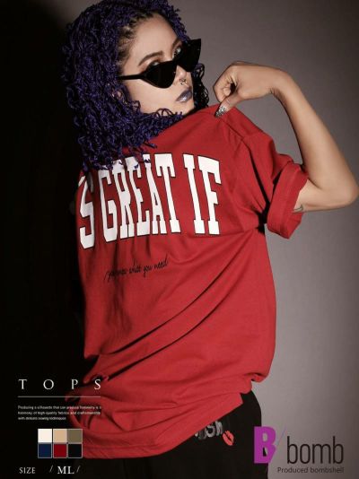 バックプリントオーバーサイズTシャツ ストリート系【B/bomb】(M-L)(ブラック/モカ/キナリ/ベージュ/インクブルー/レッド)