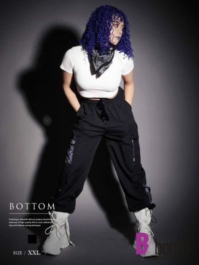 SALE￥2398→￥2158！ オーバーサイズペイズリー柄ジョガーパンツ【ダンス衣装通販bombshell/ボムシェル】(XXL)(ブラック)