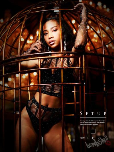 メッシュSEXYラメブラックセットアップ ダンス衣装【bombshell】(フリーサイズ)(ブラック)