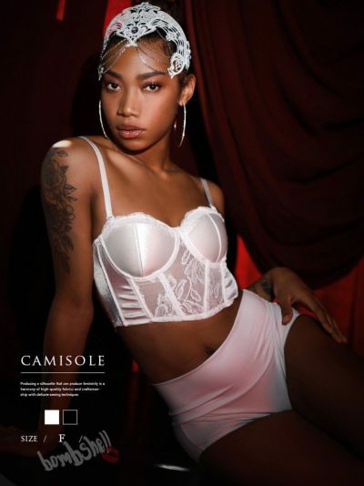 【SALE!￥1188→￥594】ランジェリー風シースルーレースコルセットキャミソール ダンス衣装【bombshell】(フリーサイズ)(ブラック/ホワイト)