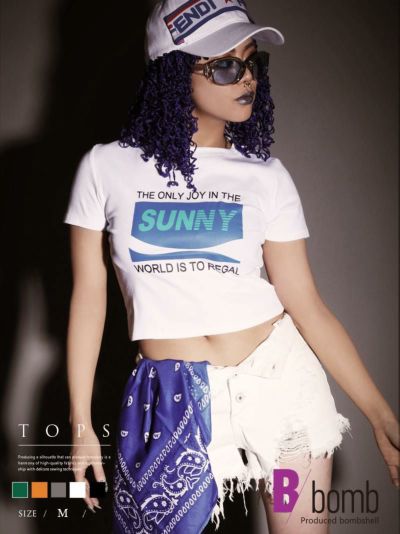 SALE￥1188→￥594！ 【メール便対応】ロゴプリントショート丈トップス【ダンス衣装通販bombshell/ボムシェル】(M)(ブラック/ホワイト/グレー/グリーン/オレンジ)