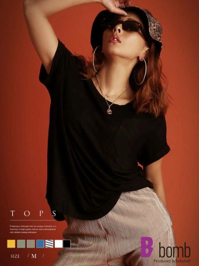 【SALE!￥1078→￥970】【メール便対応】シンプルポケット付きクルーネック半袖カットソー【ダンス衣装通販bombshell/ボムシェル】(M)(ブラック/ホワイト/ホワイト×ブラック/グレー/カーキ/マスタード/ブルー)