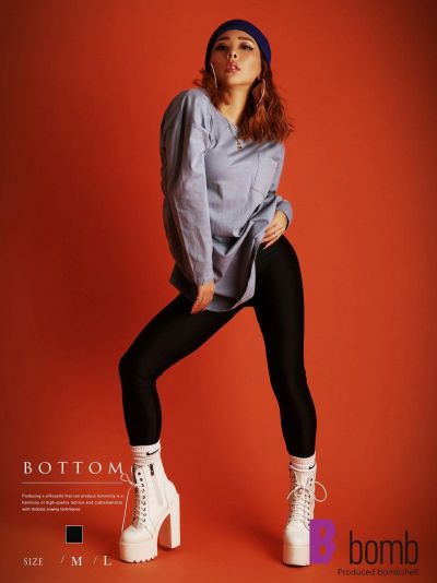 ブラックワンカラーレギンスストレッチパンツ【ダンス衣装通販bombshell/ボムシェル】(M/L)(ブラック)