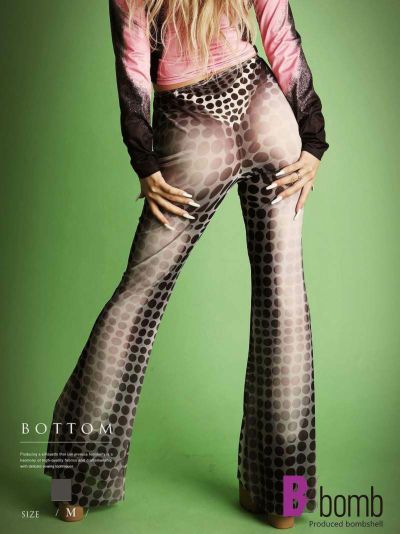 SALE￥1738→￥1564！ シースルーボディプリントフレアパンツ ストリート系【B/bomb】(M)(チャコールグレー)