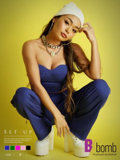 セットアップSexyベアトップ２点セット ストリート系【B/bomb】(フリーサイズ)(ブラック/グリーン/ピンク/ブルー/ベビーピンク)