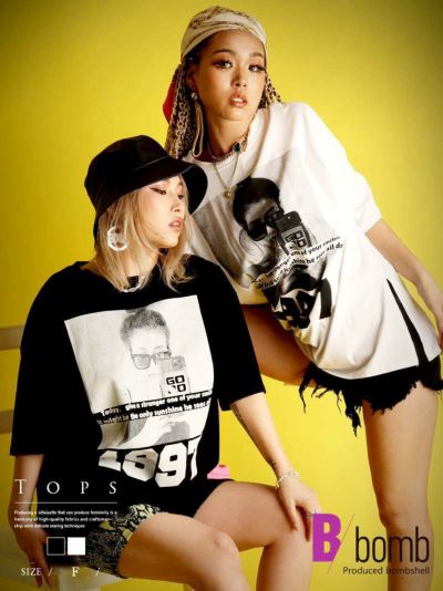 【SALE!￥1738→￥1564】オーバーサイズプリント半袖Tシャツ ストリート系【B/bomb】(フリーサイズ)(ブラック/ホワイト)