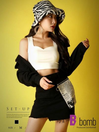 SALE￥4378→￥2626！ 派手柄ダメージ加工スカートセットアップ【ダンス衣装通販bombshell/ボムシェル】(M)(ブラック)
