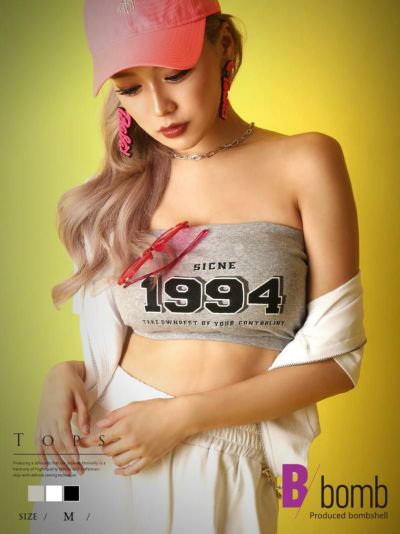 【メール便対応】数字プリントショート丈チューブトップ【ダンス衣装通販bombshell/ボムシェル】(M)(ブラック/ホワイト/グレー)