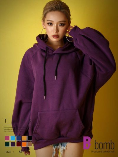 オーバーサイズ裏起毛スエットパーカー【ダンス衣装通販bombshell/ボムシェル】(M)(ブラック/グレー/ホワイト/イエロー/ピンク/レッド/オレンジ/グリーン/ベージュ/スカイブルー/ブルー/パープル)