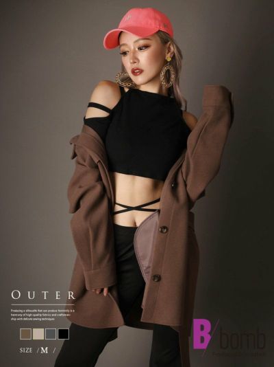 ベルト付ゆるダボジャケットアウター【ダンス衣装通販bombshell/ボムシェル】(M)(アイボリー/モカ/グレー/ブラック)