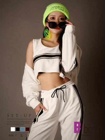 【SALE!￥4378→￥2626】ライン入り3点セットセットアップ【ダンス衣装通販bombshell/ボムシェル】(L)(ブラック/ホワイト/グレー/ブラウン)