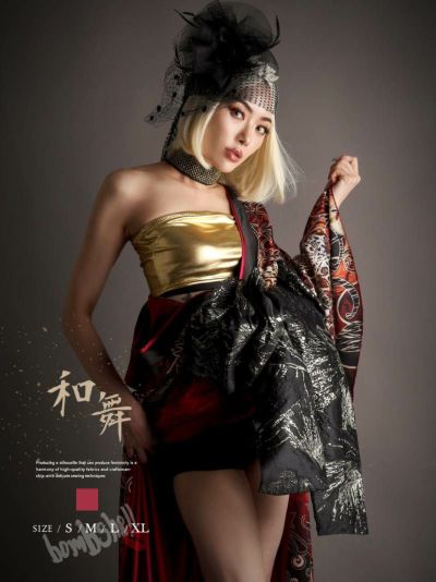 ボリューム盛り帯セクシー和柄衣装 ダンス衣装【bombshell】(S/M/L/XL)(レッド)