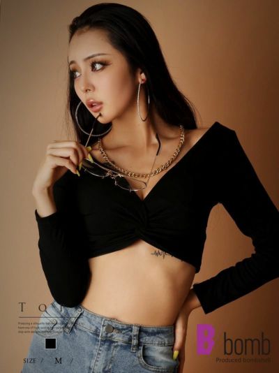 【メール便対応】ショート丈カップ付きカットソー【ダンス衣装通販bombshell/ボムシェル】(M)(ブラック)