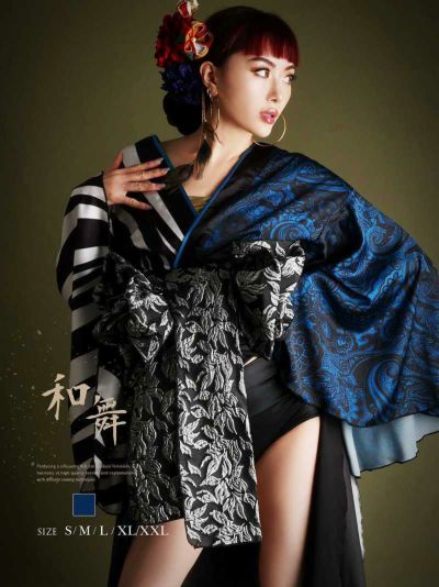 半身柄和装ステージ衣装盛り帯花魁風衣装 ダンス衣装【bombshell】(S/M/L/XL/XXL)(ブルー)