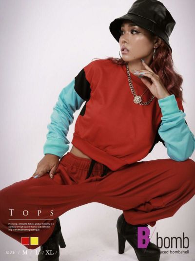 派手カラートレーナー起毛スウェット【ダンス衣装通販bombshell/ボムシェル】(M/L/XL)(レッド/イエロー)