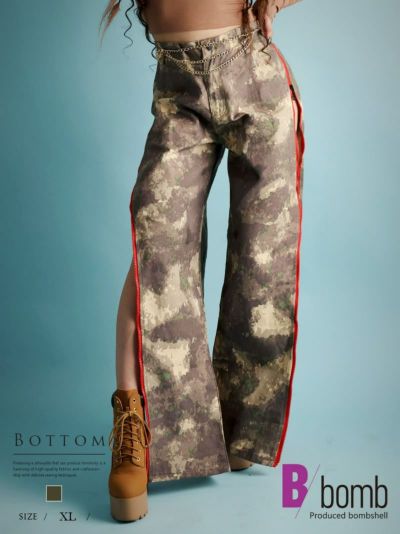 カモフラージュスリット入りsexy肌見せボトムス【ダンス衣装通販bombshell/ボムシェル】(XL)(カーキ)