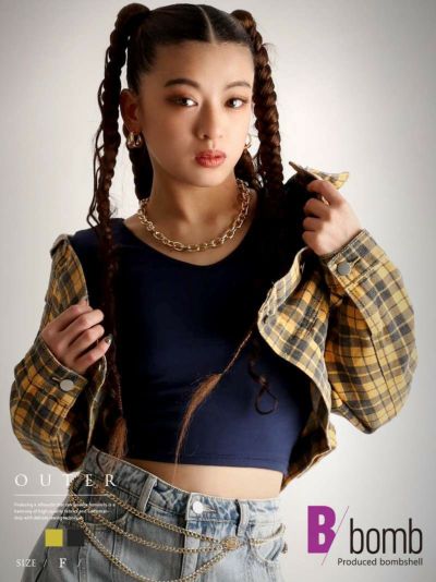 【10%OFF】タータンチェックロップシャツ【ダンス衣装通販bombshell/ボムシェル】(フリーサイズ)(マスタード/ブラック)