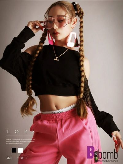 ショート丈カッティング裏毛スウェット【ダンス衣装通販bombshell/ボムシェル】(M)(ブラック/ホワイト)