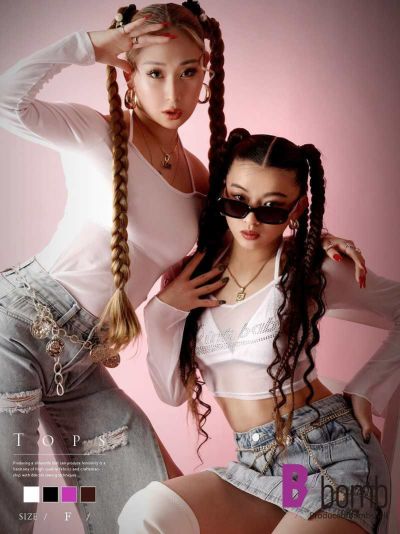 【メール便対応】異素材組み合わせのメッシュトップス【ダンス衣装通販bombshell/ボムシェル】(フリーサイズ)(ブラック/ホワイト/ピンク/ブラウン)