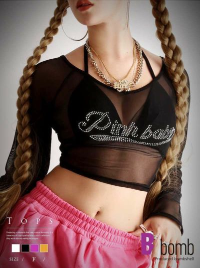 【メール便対応】シースルーsexyセットアップトップス【ダンス衣装通販bombshell/ボムシェル】(フリーサイズ)(ブラック/ピンク/ホワイト/オレンジ)
